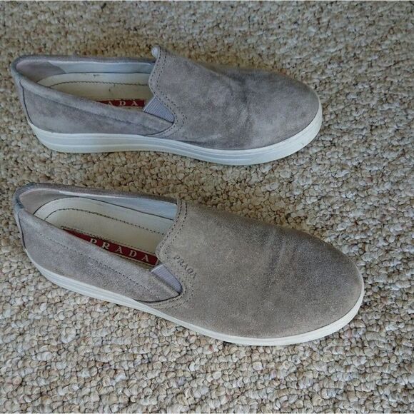 Prada light gray suede slip on sneakers size 36.5 - Picture 3 of 12